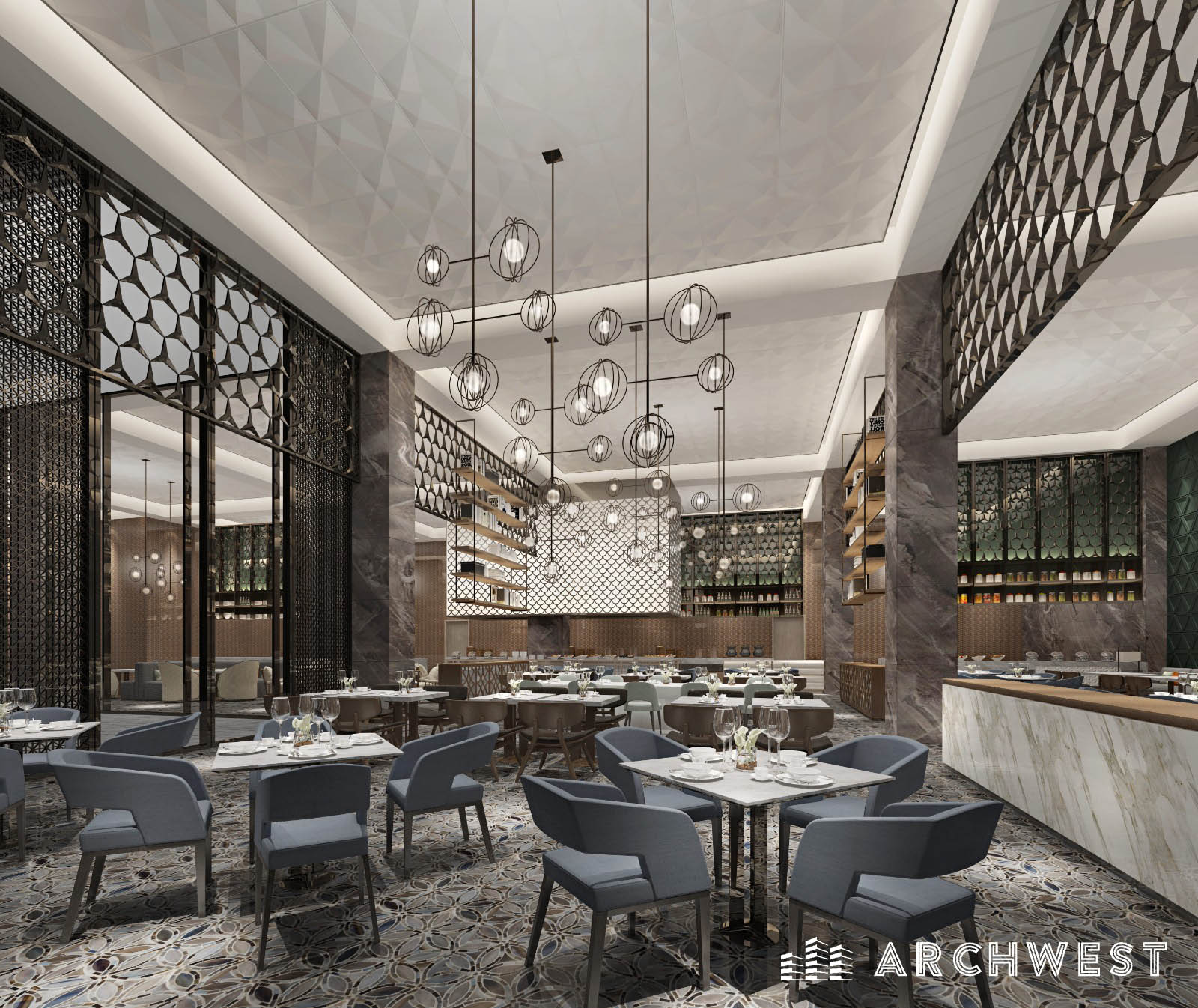 7. 3D Render of an Upscale Restaurant